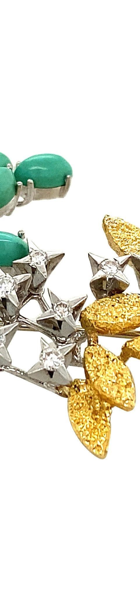 Vintage 18K Gold Brooch with Turquoise and Diamond